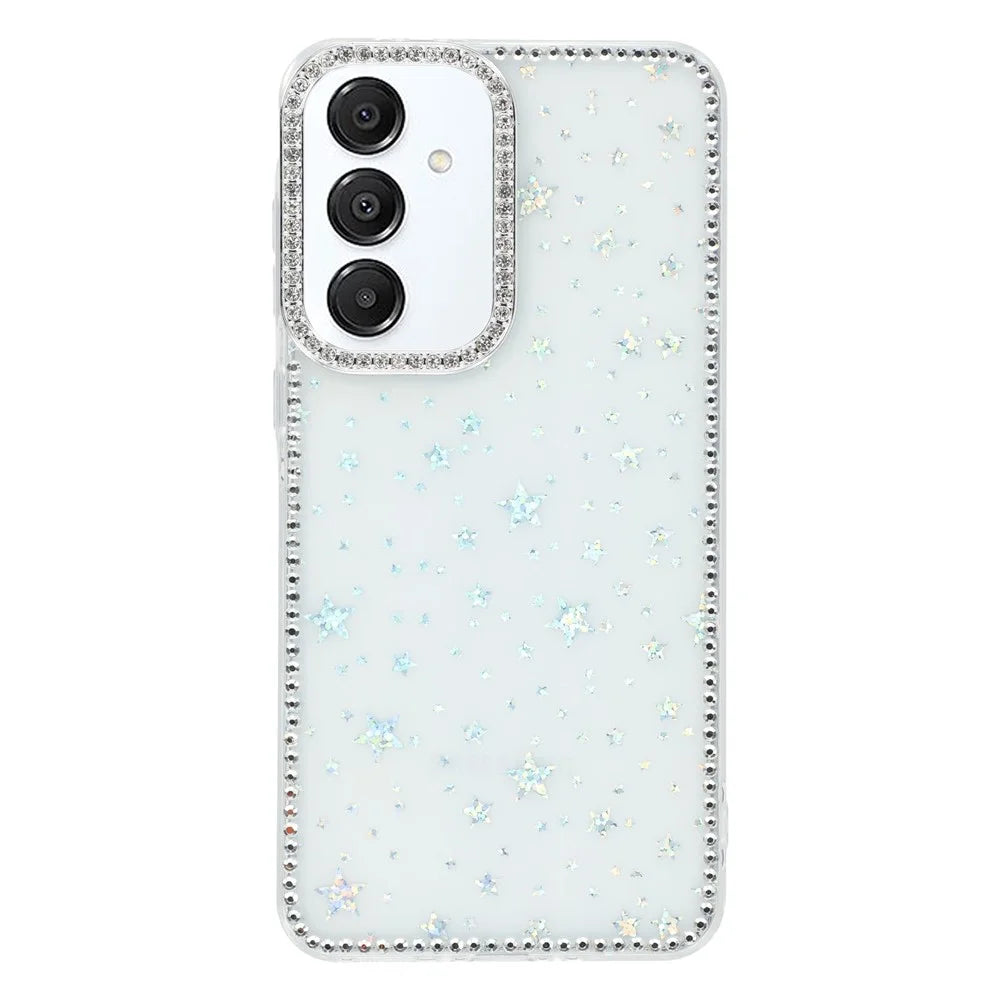 For Samsung Galaxy S25 FE Case Rhinestone Edge Glitter Back TPU + PC IMD Phone Cover - Starry Transparent - 1