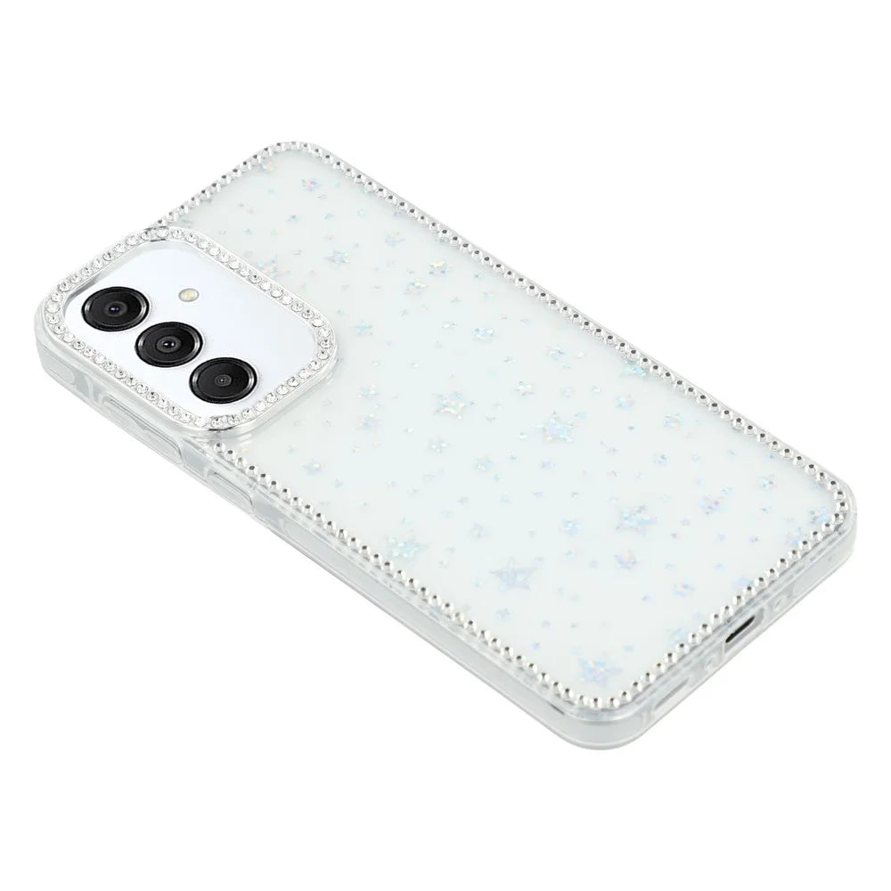 For Samsung Galaxy S25 FE Case Rhinestone Edge Glitter Back TPU + PC IMD Phone Cover - Starry Transparent - 3