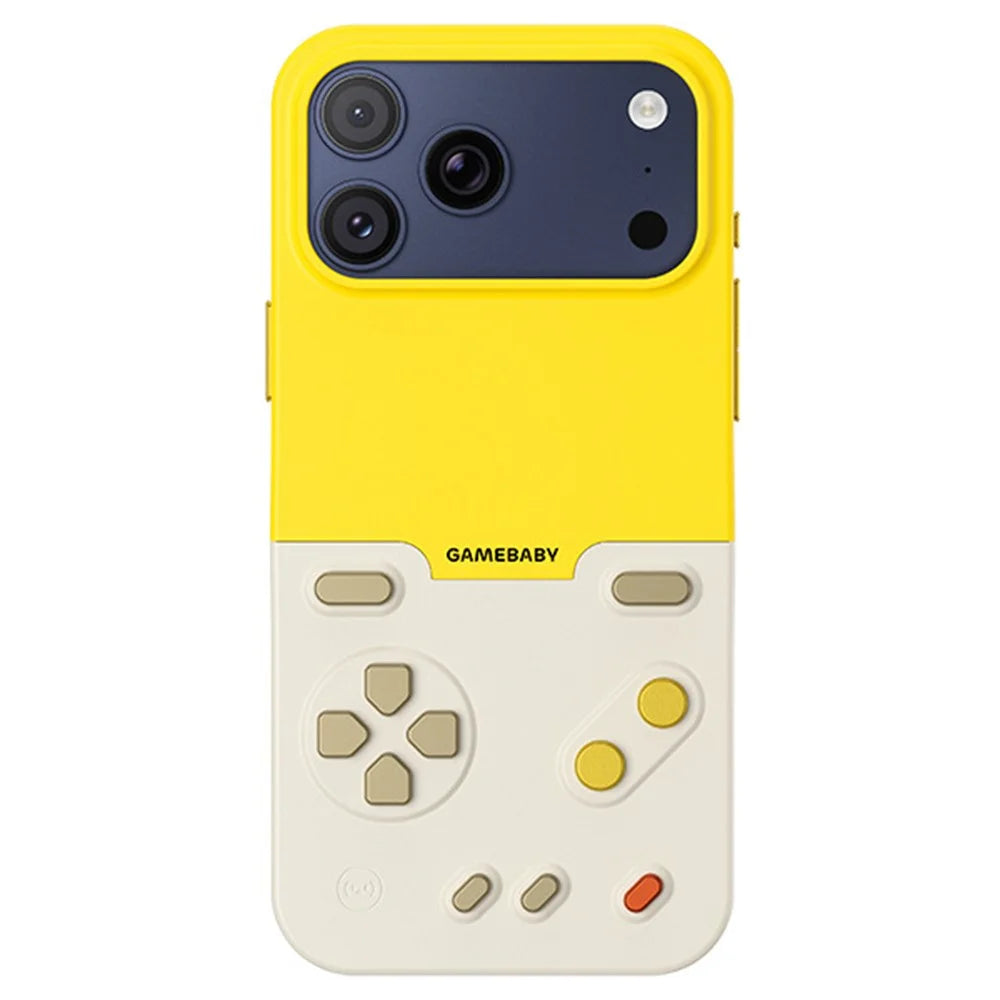 BITMOLAB GAMEBABY For iPhone 17 Pro Max Case Retro Handheld Game Console Design Phone Cover - Yellow + Beige - 1