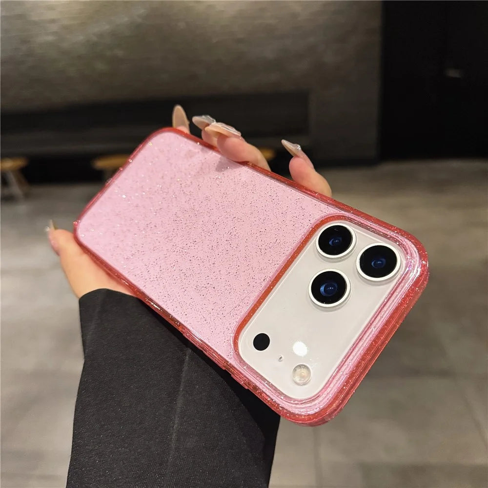For iPhone 17 Pro Max Case 2.0MM TPU PC Glitter Protective Phone Back Cover - Transparent Pink - 2