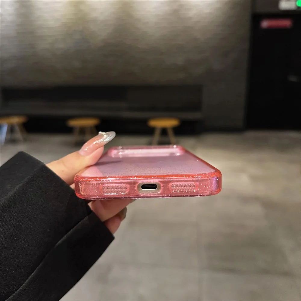 For iPhone 17 Pro Max Case 2.0MM TPU PC Glitter Protective Phone Back Cover - Transparent Pink - 3