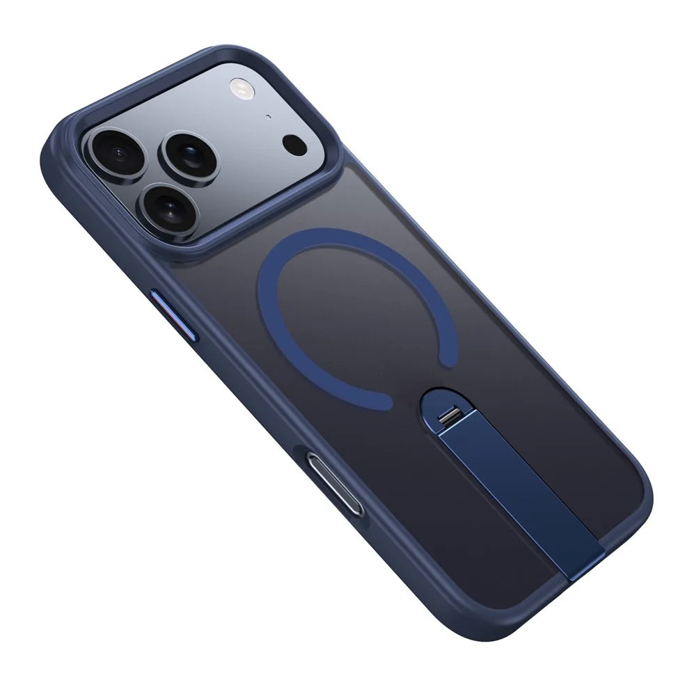 For iPhone 17 Pro Case Compatible with MagSafe Rotating Straight Kickstand TPU + PC Matte Phone Cover - Blue - 1