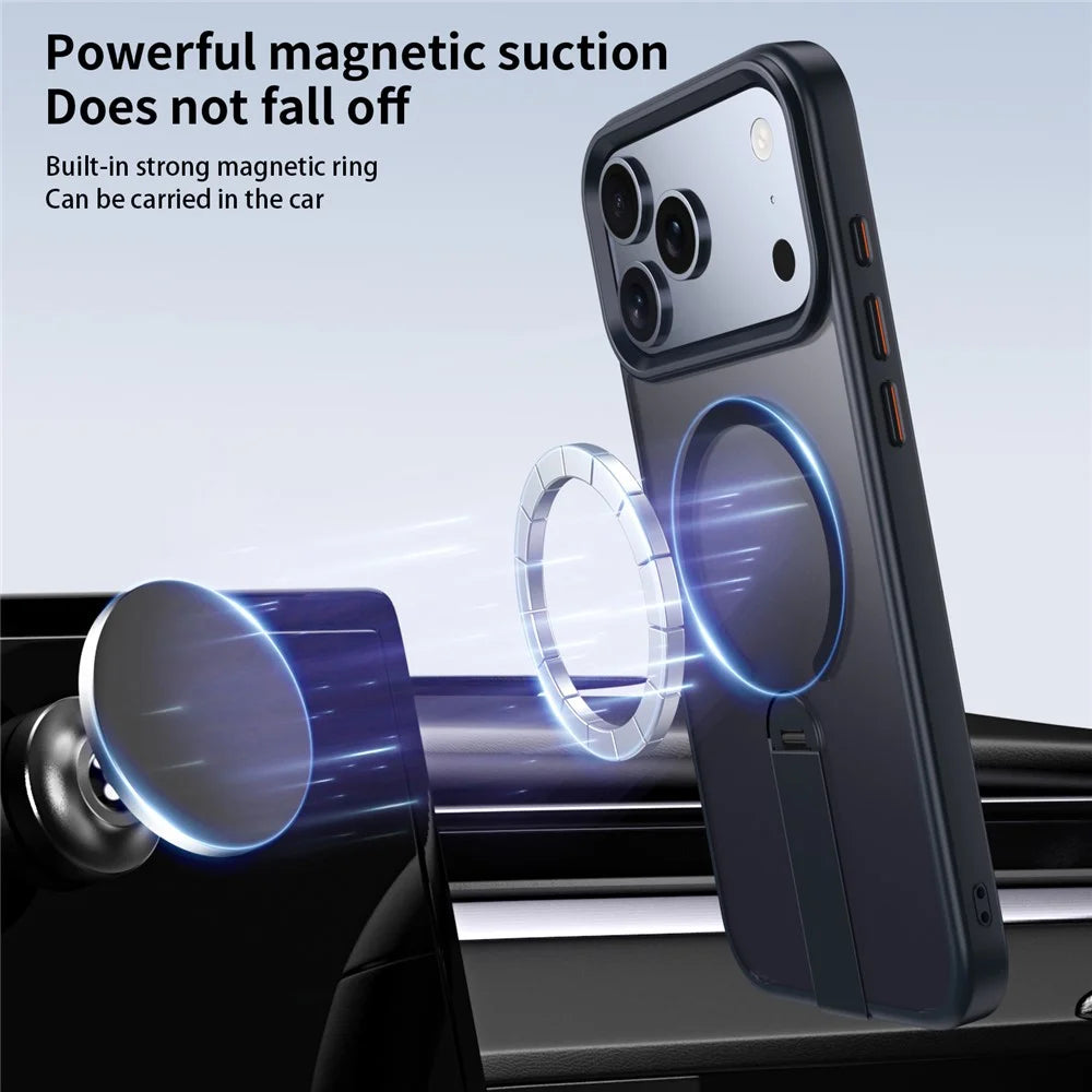 For iPhone 17 Pro Case Compatible with MagSafe Rotating Straight Kickstand TPU + PC Matte Phone Cover - Blue - 2