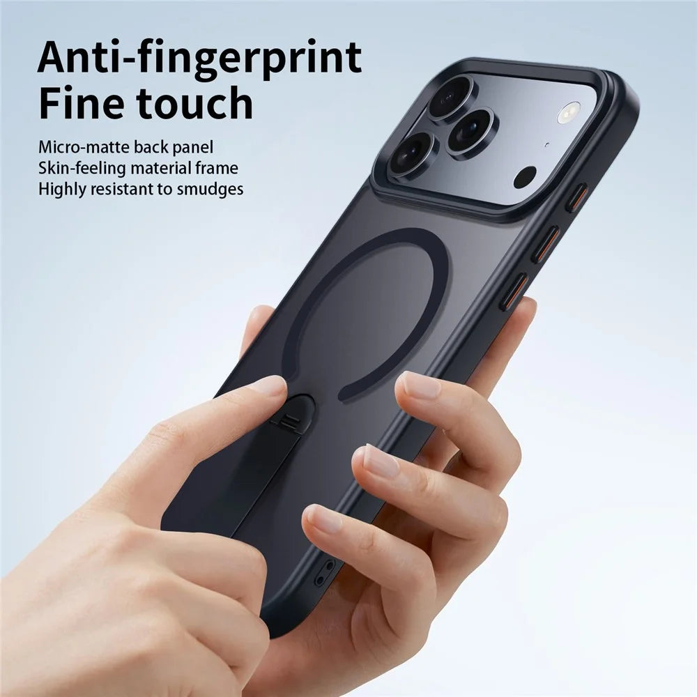 For iPhone 17 Pro Case Compatible with MagSafe Rotating Straight Kickstand TPU + PC Matte Phone Cover - Blue - 5