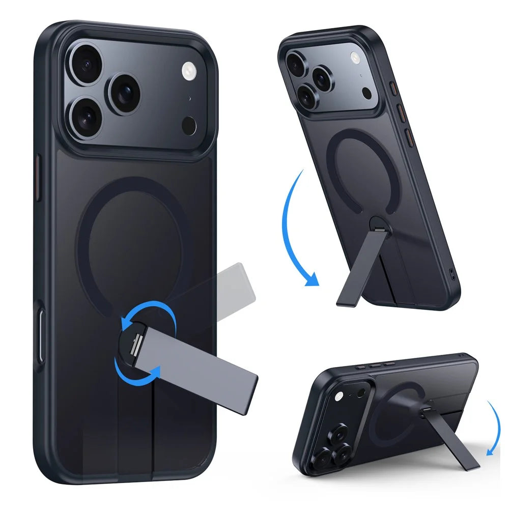 For iPhone 17 Pro Case Compatible with MagSafe Rotating Straight Kickstand TPU + PC Matte Phone Cover - Blue - 6