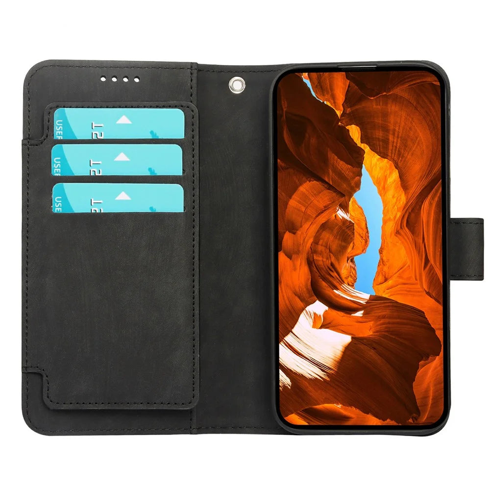 For Sony Xperia 10 VII Leather Case Line Pattern Wallet Phone Cover with 9 Card Slots - Black - 2