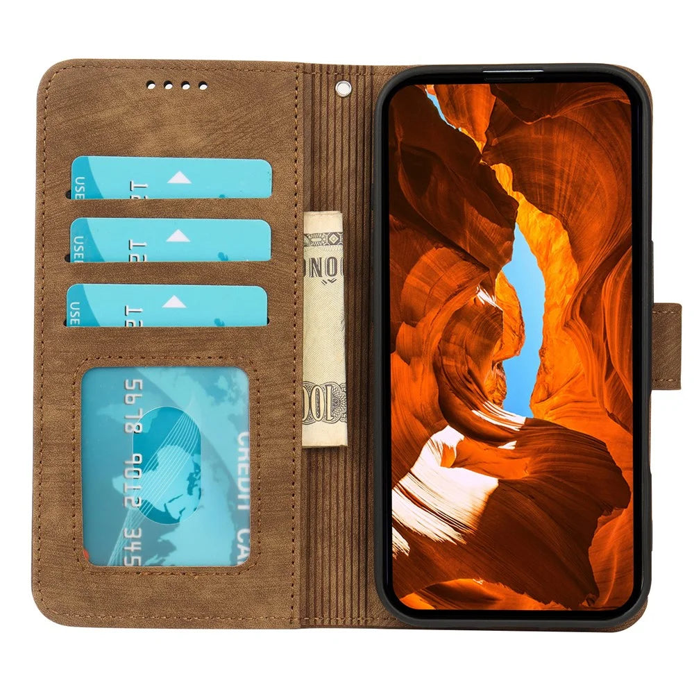 For Sony Xperia 10 VII Case Strong Magnetic Leather Wallet Phone Cover with Striped Texture - Brown - 2