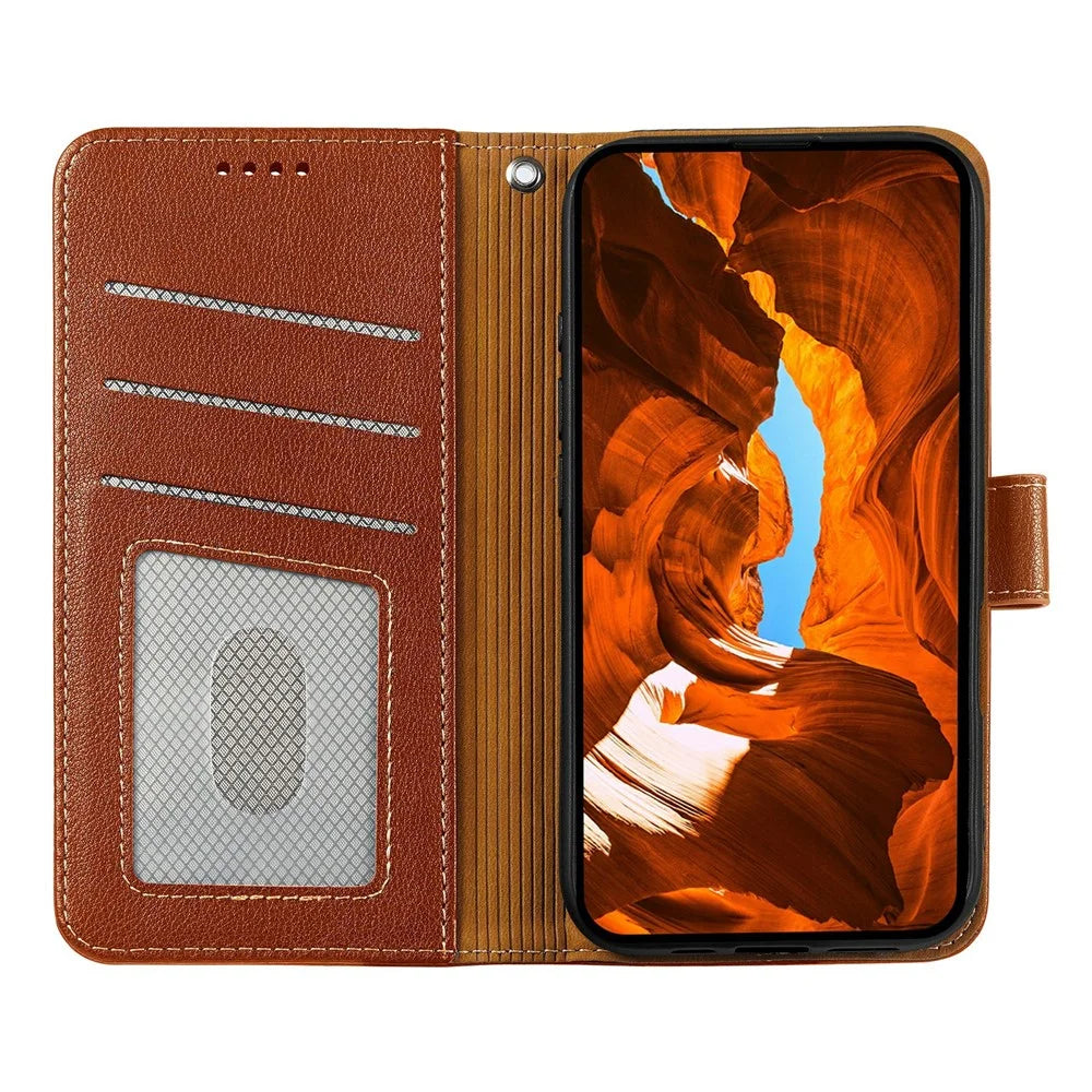 For Sony Xperia 10 VII Case RFID Blocking Wallet Litchi Texture Leather Phone Cover Magnetic Clasp - Brown - 2