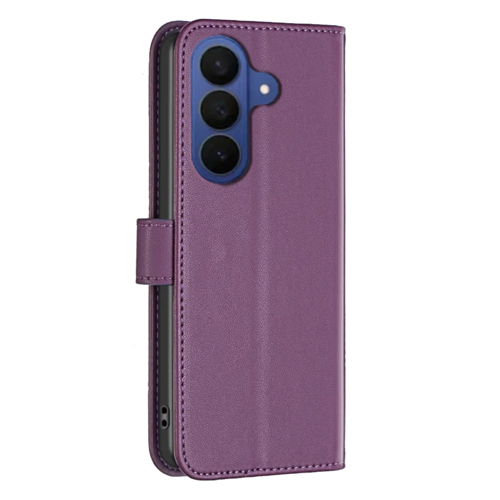 BINFEN COLOR For Samsung Galaxy A27 5G Phone Case  BF17 Wallet Folio Flip Leather Cover - Dark Purple - 3