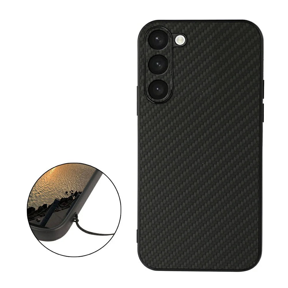 For Samsung Galaxy S23+ Anti-fingerprint Carbon Fiber Texture Phone Case PU Leather Coated TPU Back Cover - Black - 2