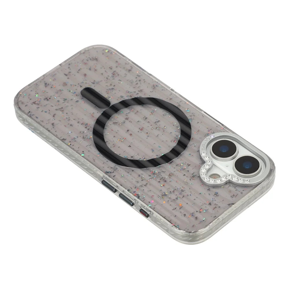 For iPhone 17 Case Compatible with MagSafe IMD Glitter Glacier Texture TPU PC Phone Back Cover - Transparent Black - 5