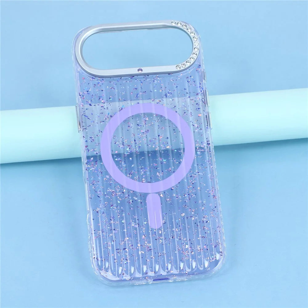 For iPhone Air Case Compatible with MagSafe IMD Glitter Glacier Texture TPU PC Phone Back Cover - Purple - 6