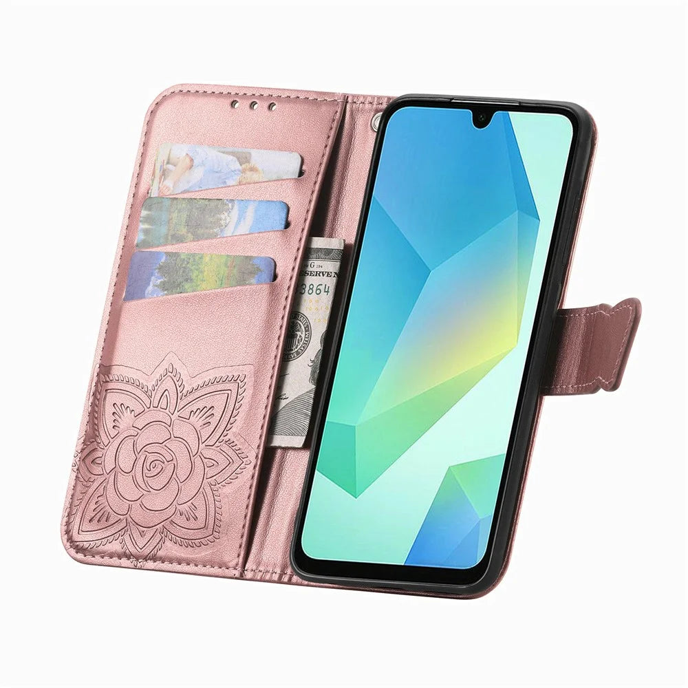 For Oukitel C62 Case with Strap Butterfly Pattern PU Leather Wallet Phone Cover - Rose Gold - 2