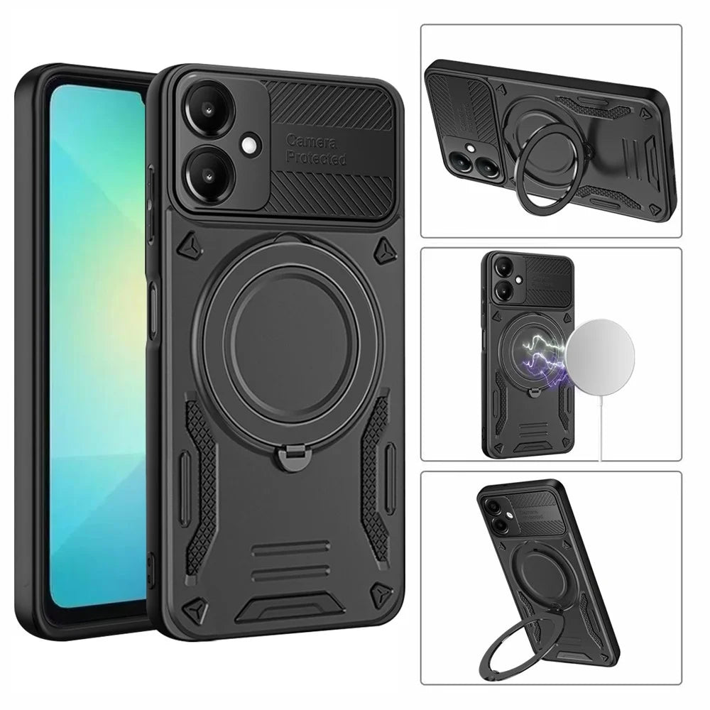 For Samsung Galaxy A08 5G / A08 4G / A07 4G Magnetic Case Shockproof TPU + PC Phone Back Cover with Kickstand - Black - 2