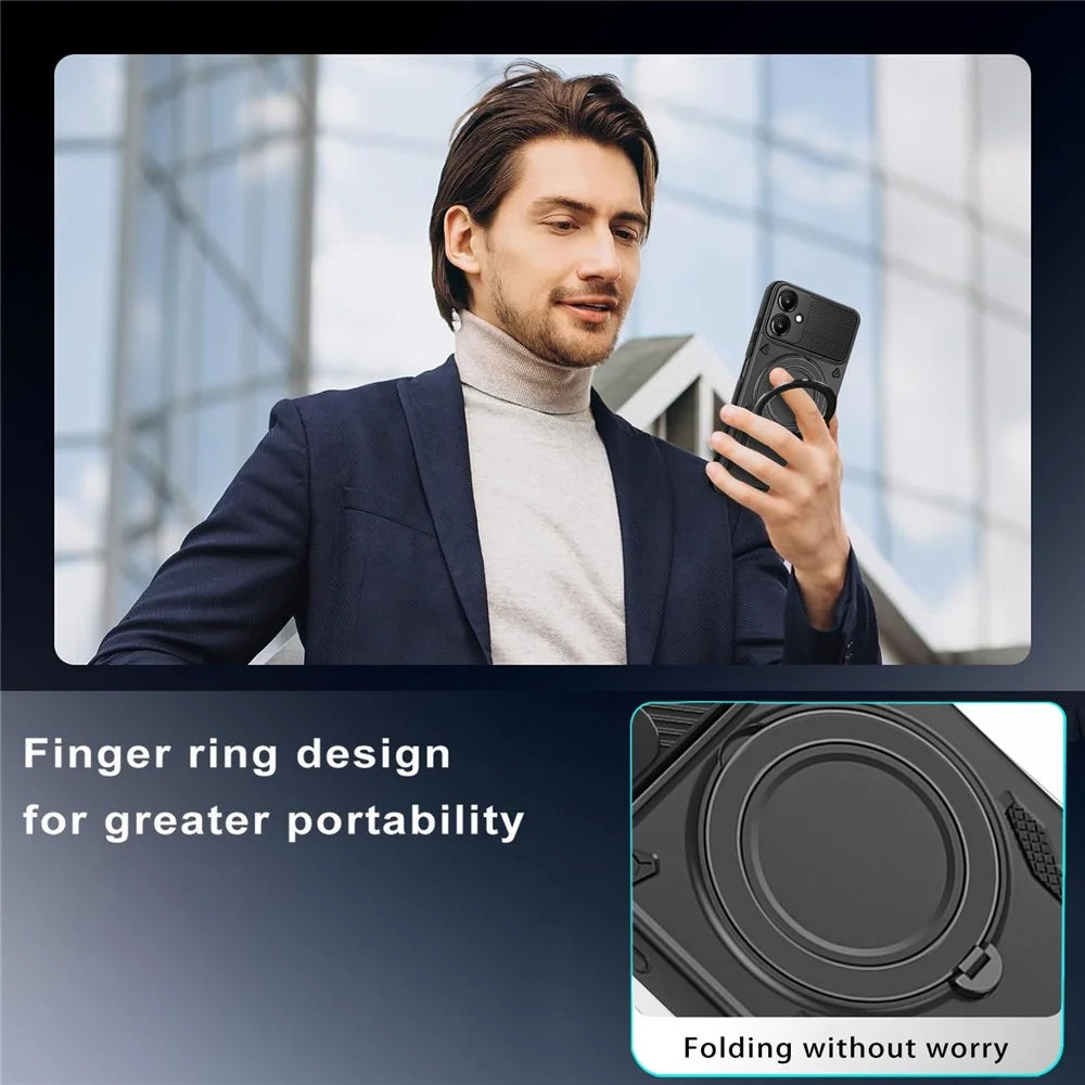 For Samsung Galaxy A08 5G / A08 4G / A07 4G Magnetic Case Shockproof TPU + PC Phone Back Cover with Kickstand - Black - 6