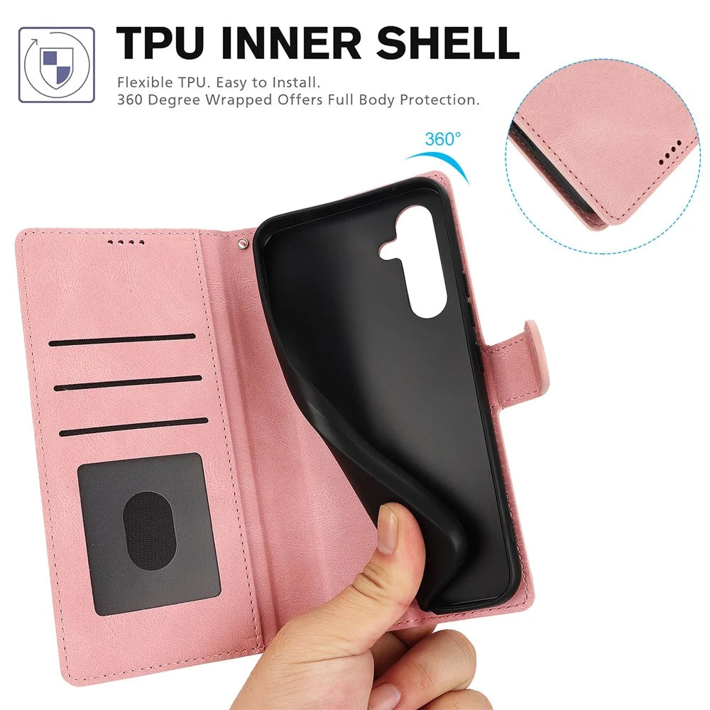 For Samsung Galaxy S26 Case PU Leather Phone Cover with Wallet Stand - Pink - 5