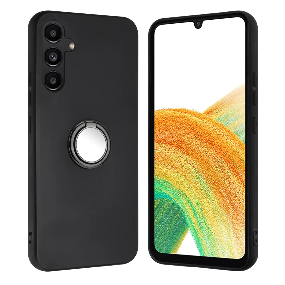 For Samsung Galaxy A27 5G Case Ring Kickstand Soft TPU Matte Phone Cover - Black - 1