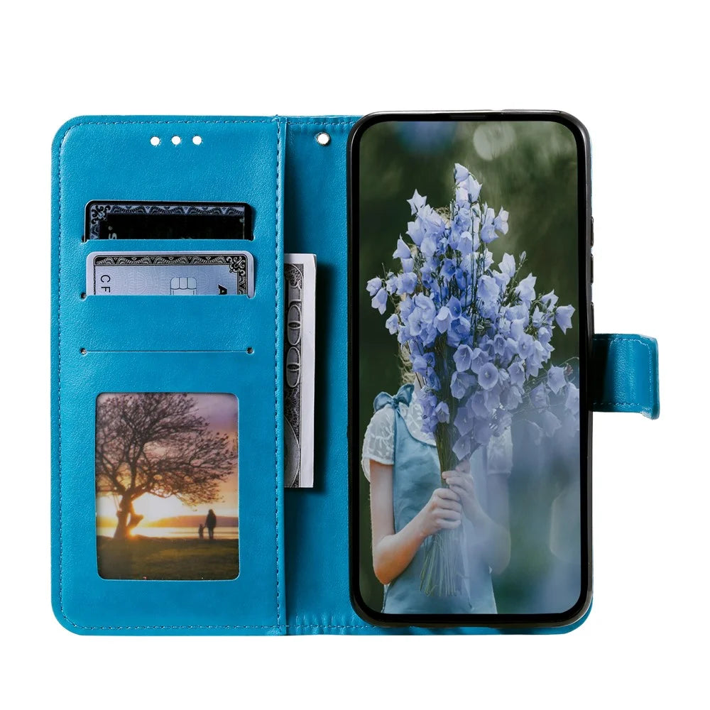 For Samsung Galaxy S26+ Stand Case Imprinted Totem PU Leather Wallet Phone Cover with Wrist Strap - Blue - 2