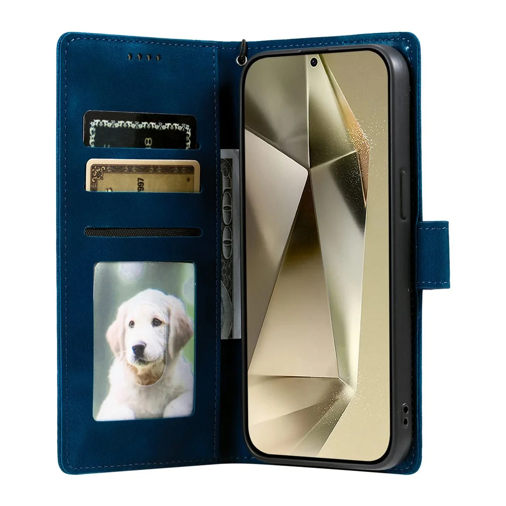For Samsung Galaxy A37 5G Case Imprinted Totem Skin Feel Wallet Leather Phone Cover with Hand Strap - Blue - 2