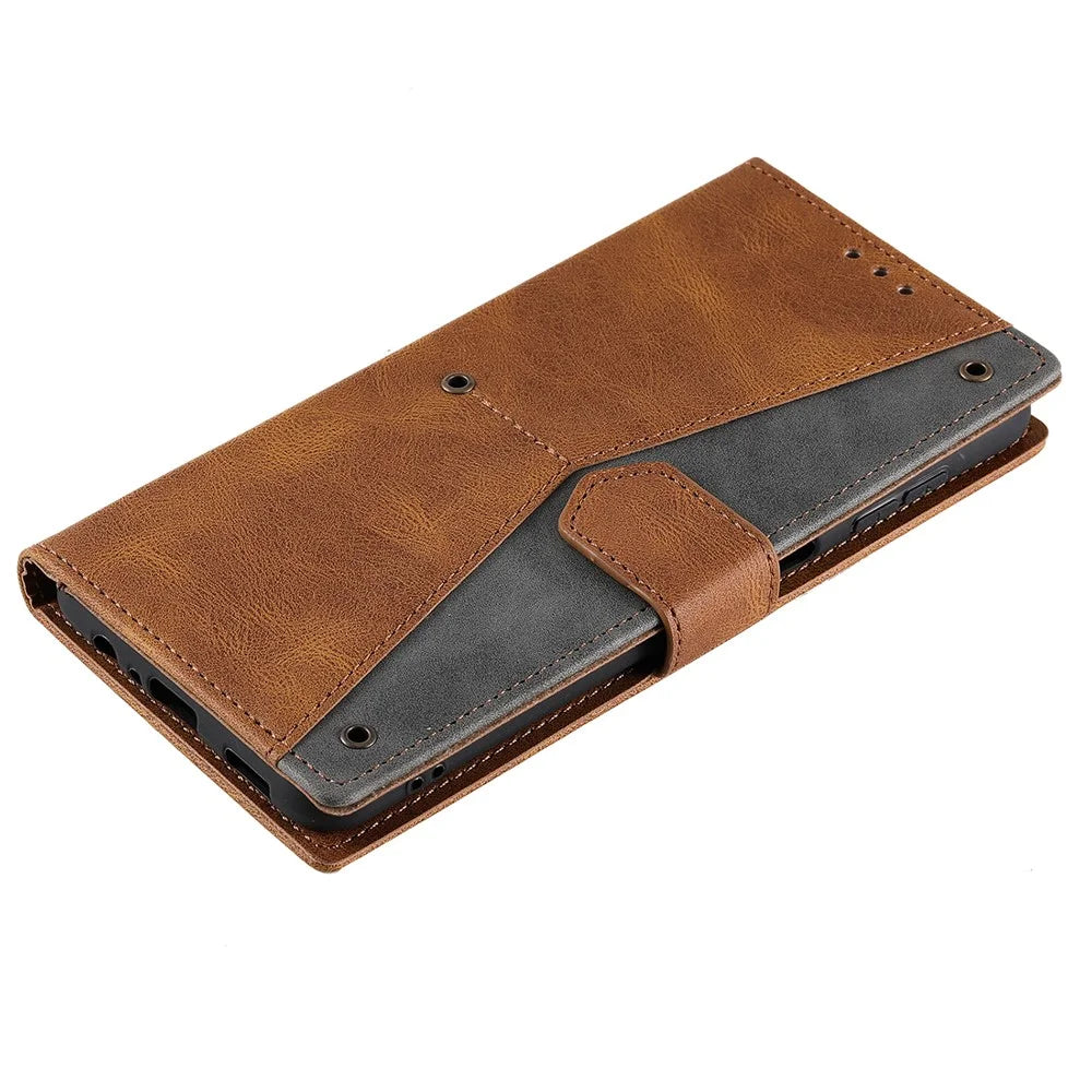 For Samsung Galaxy A57 5G Leather Case Splicing Stitching Wallet Phone Cover with Wrist Strap - Brown - 4
