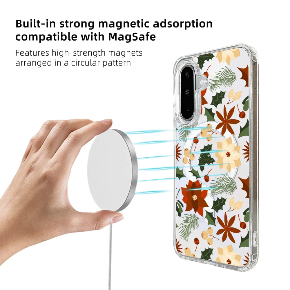 EYCASE For Samsung Galaxy A16 4G / Galaxy A16 5G Christmas Series Case Gift  Clear Edge Pattern Print TPU + Acrylic Cover Magnetic Case - Vintage Christmas Floral - 4