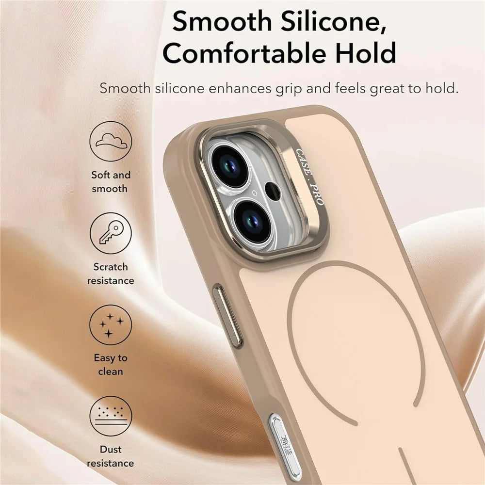 For iPhone 16 Plus Case Compatible with MagSafe Skin-touch PC + TPU Phone Cover with Foldable Kickstand - Desert Gold - 3