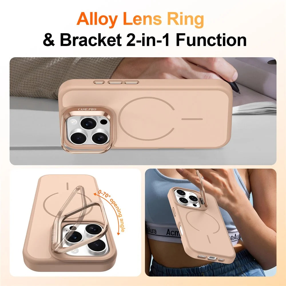 For iPhone 16 Pro Max Case Compatible with MagSafe Skin-touch PC + TPU Phone Cover with Foldable Kickstand - Desert Gold - 2