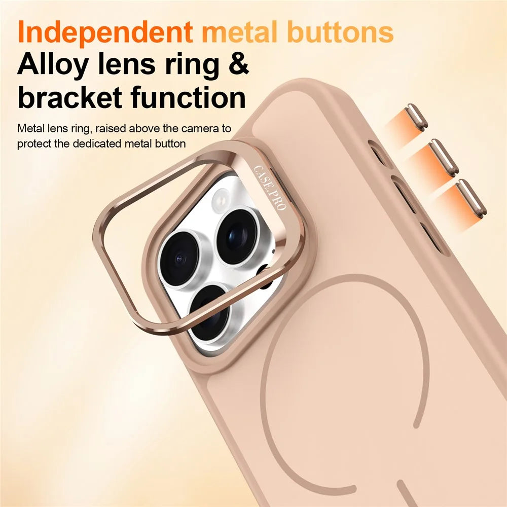 For iPhone 16 Pro Max Case Compatible with MagSafe Skin-touch PC + TPU Phone Cover with Foldable Kickstand - Desert Gold - 6