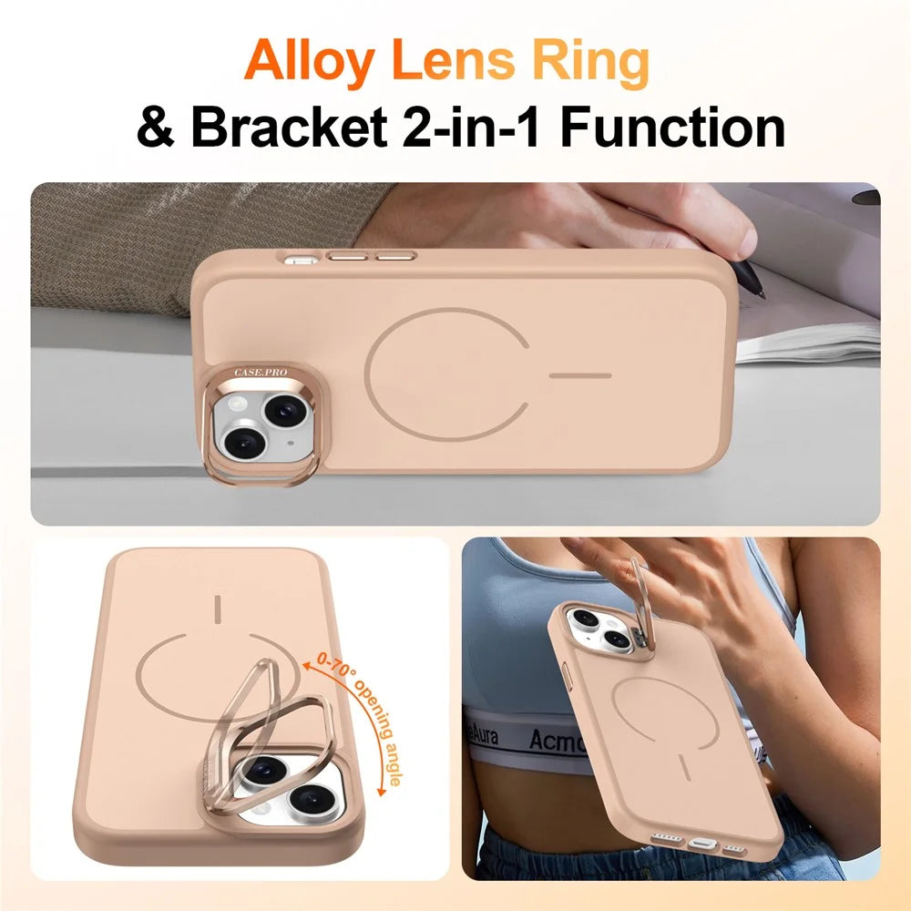 For iPhone 14  /  13 Case Compatible with MagSafe Skin-touch PC + TPU Phone Cover with Foldable Kickstand - Desert Gold - 2