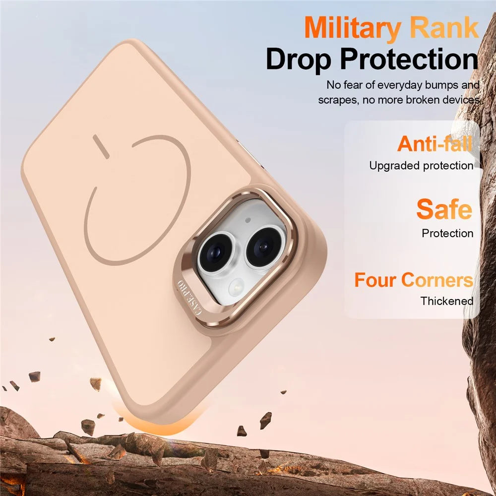 For iPhone 14  /  13 Case Compatible with MagSafe Skin-touch PC + TPU Phone Cover with Foldable Kickstand - Desert Gold - 3