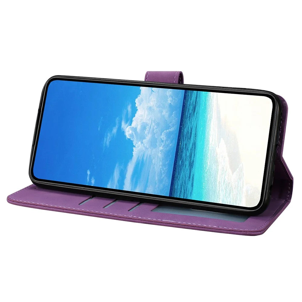 For Samsung Galaxy A37 5G Case Butterfly Flower Imprinted PU Leather Wallet Stand Phone Cover - Purple - 2