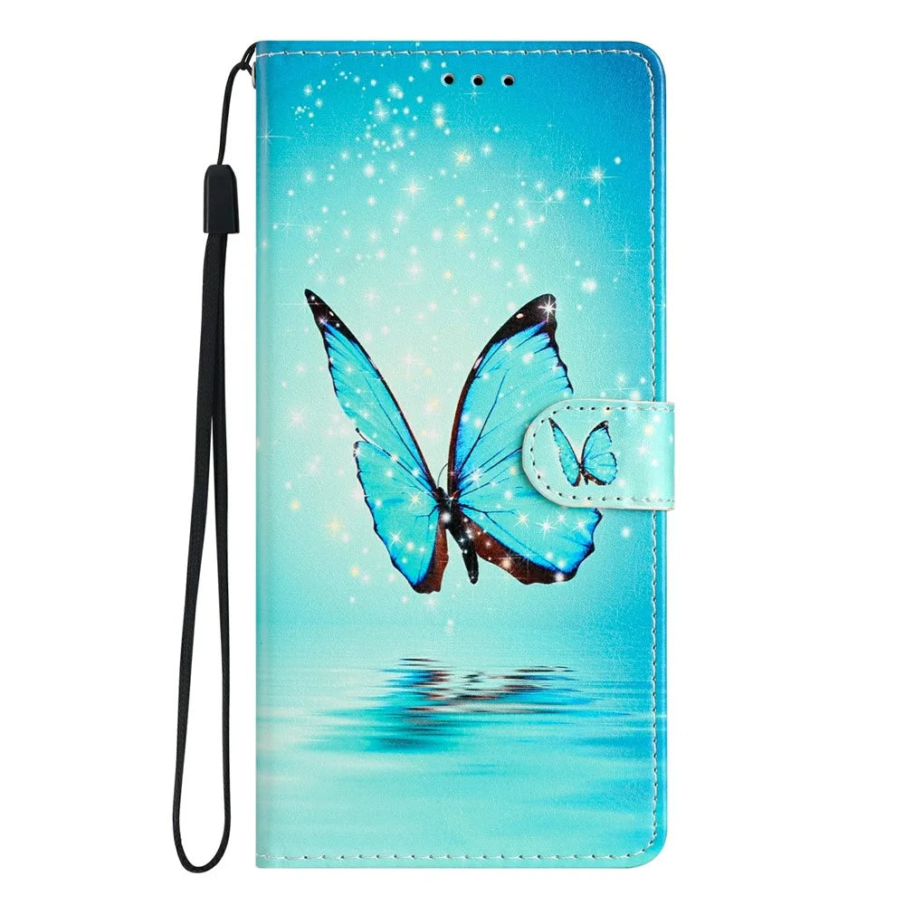 For Samsung Galaxy A27 5G Wallet Case PU Leather Pattern Printing Stand Phone Cover with Strap - Blue Butterfly - 7