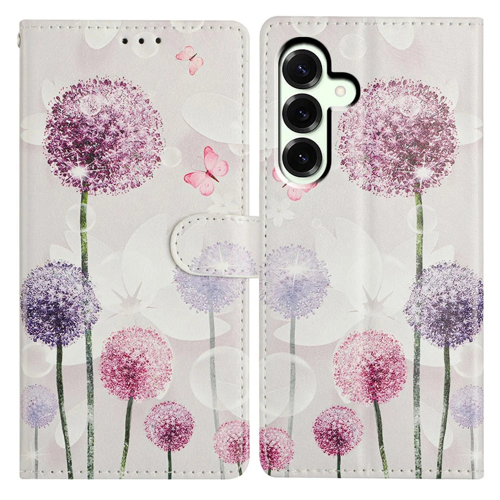For Samsung Galaxy A37 5G Case Pattern Printing Wallet Stand Flip Leather Phone Cover with Strap - Dandelion - 1