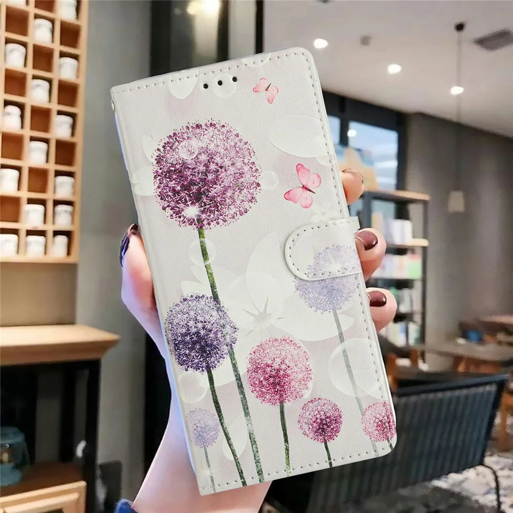 For Samsung Galaxy A37 5G Case Pattern Printing Wallet Stand Flip Leather Phone Cover with Strap - Dandelion - 6