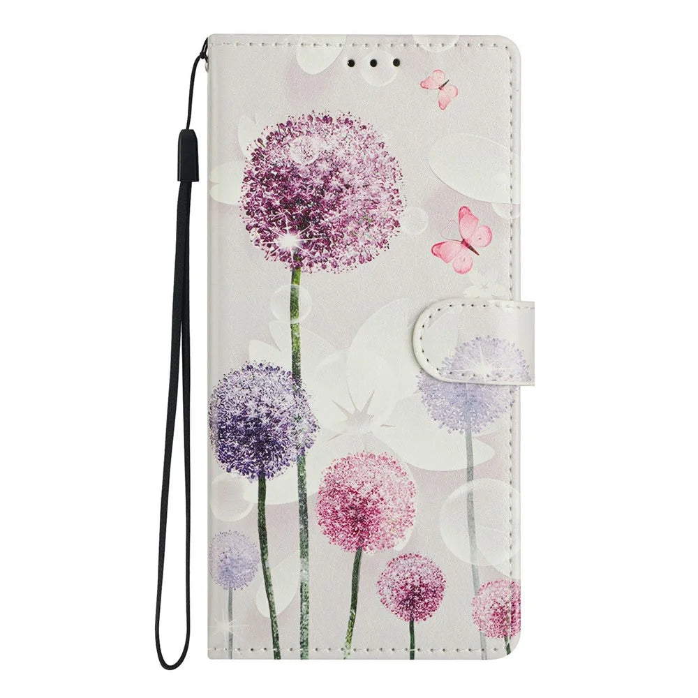 For Samsung Galaxy A37 5G Case Pattern Printing Wallet Stand Flip Leather Phone Cover with Strap - Dandelion - 7