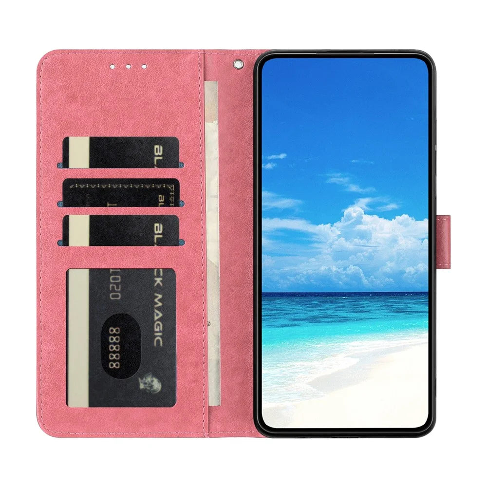 For Samsung Galaxy A37 5G Case Butterfly Imprinted Wallet Stand PU Leather Flip Phone Cover with Strap - Rose - 3