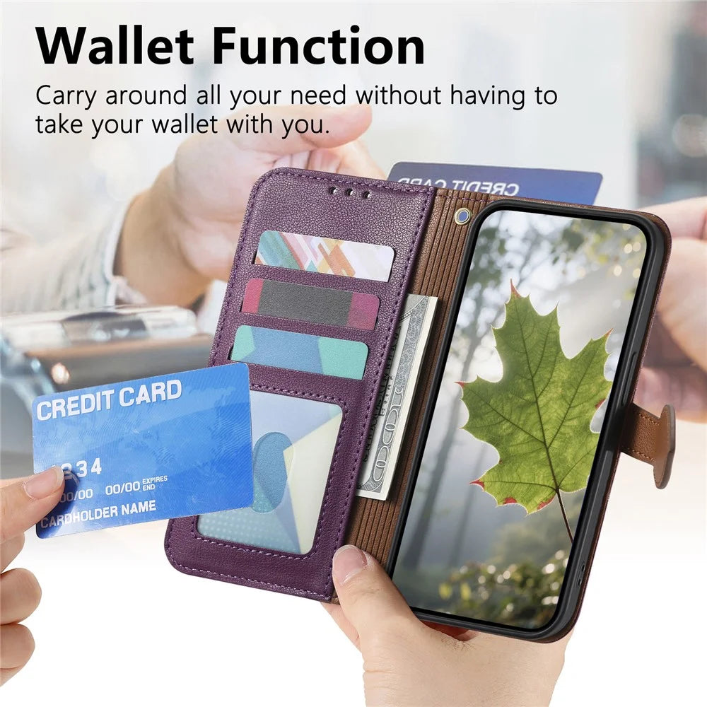 For Samsung Galaxy S24 Stand Case Leaf Shape Magnetic Clasp Leather Phone Cover with Hand Strap - Purple - 6