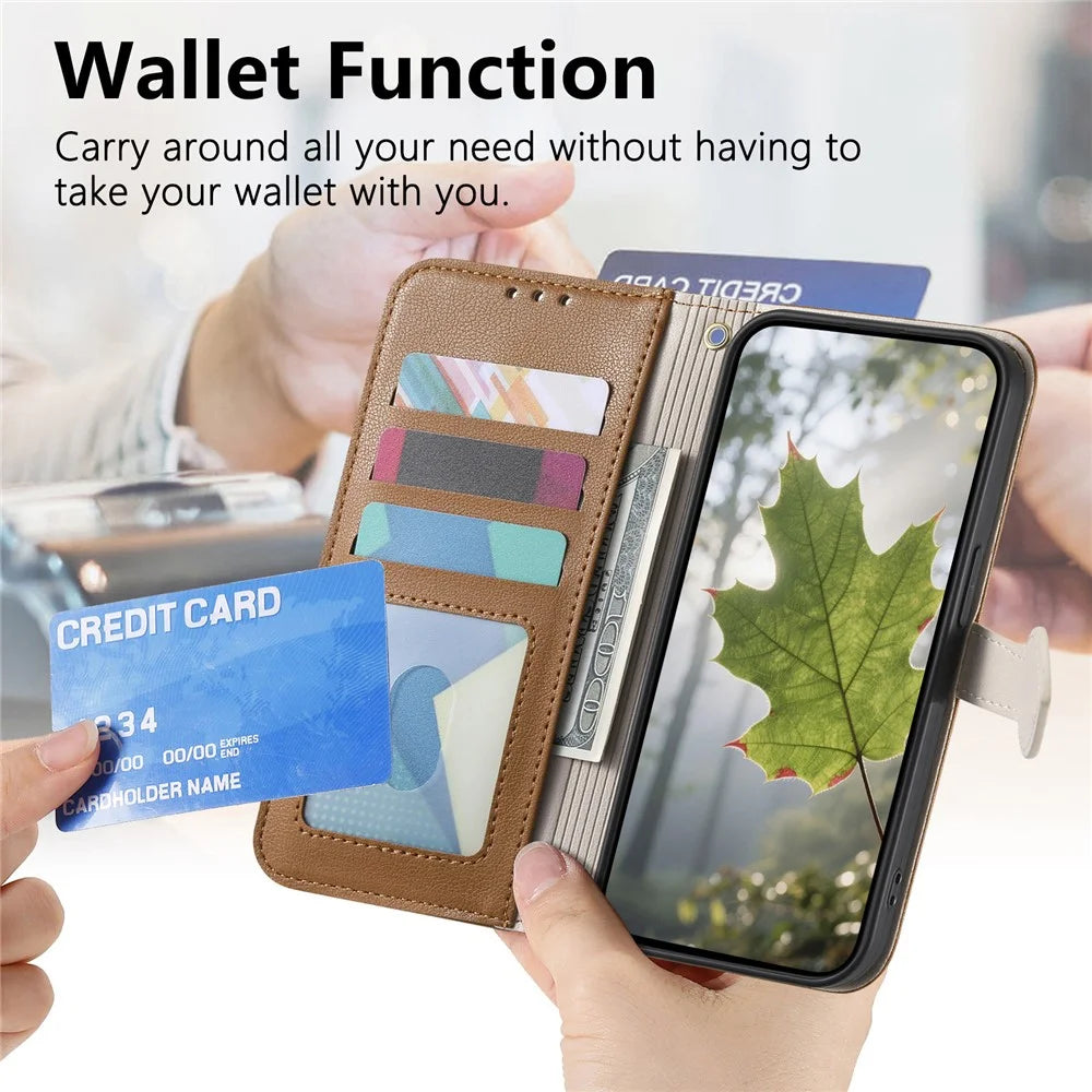 Stand Case for Samsung Galaxy A18 5G / A18 4G / A26 5G / A17 5G / A16 5G / A16 4G Leaf Shape Magnetic Clasp Leather Phone Cover with Hand Strap - Brown - 6