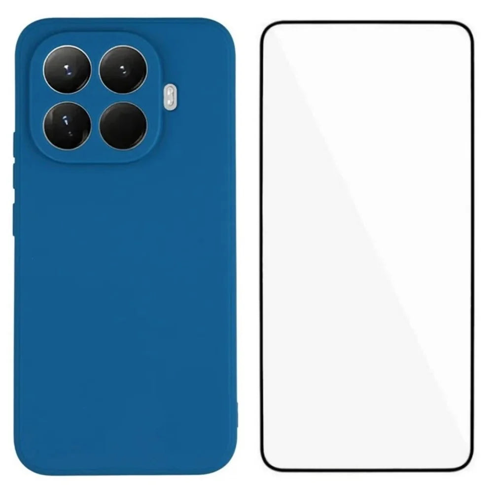WANLONFENG ZB Series For Xiaomi 15T Pro Case Precise Cutouts Straight Edge TPU Phone Cover with Tempered Glass Film - Sapphire - 1