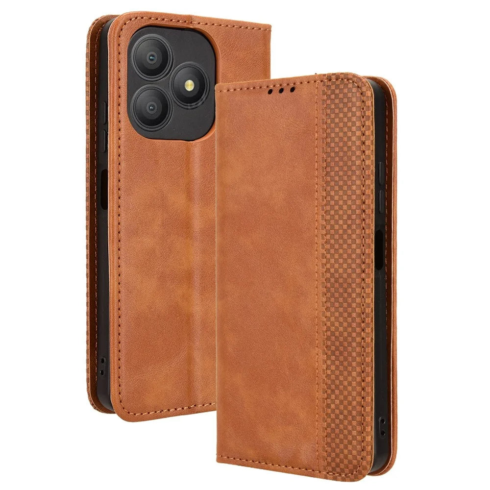 For Blackview Wave 9C Leather Case Wallet Stand Retro Texture Phone Cover - Brown - 1