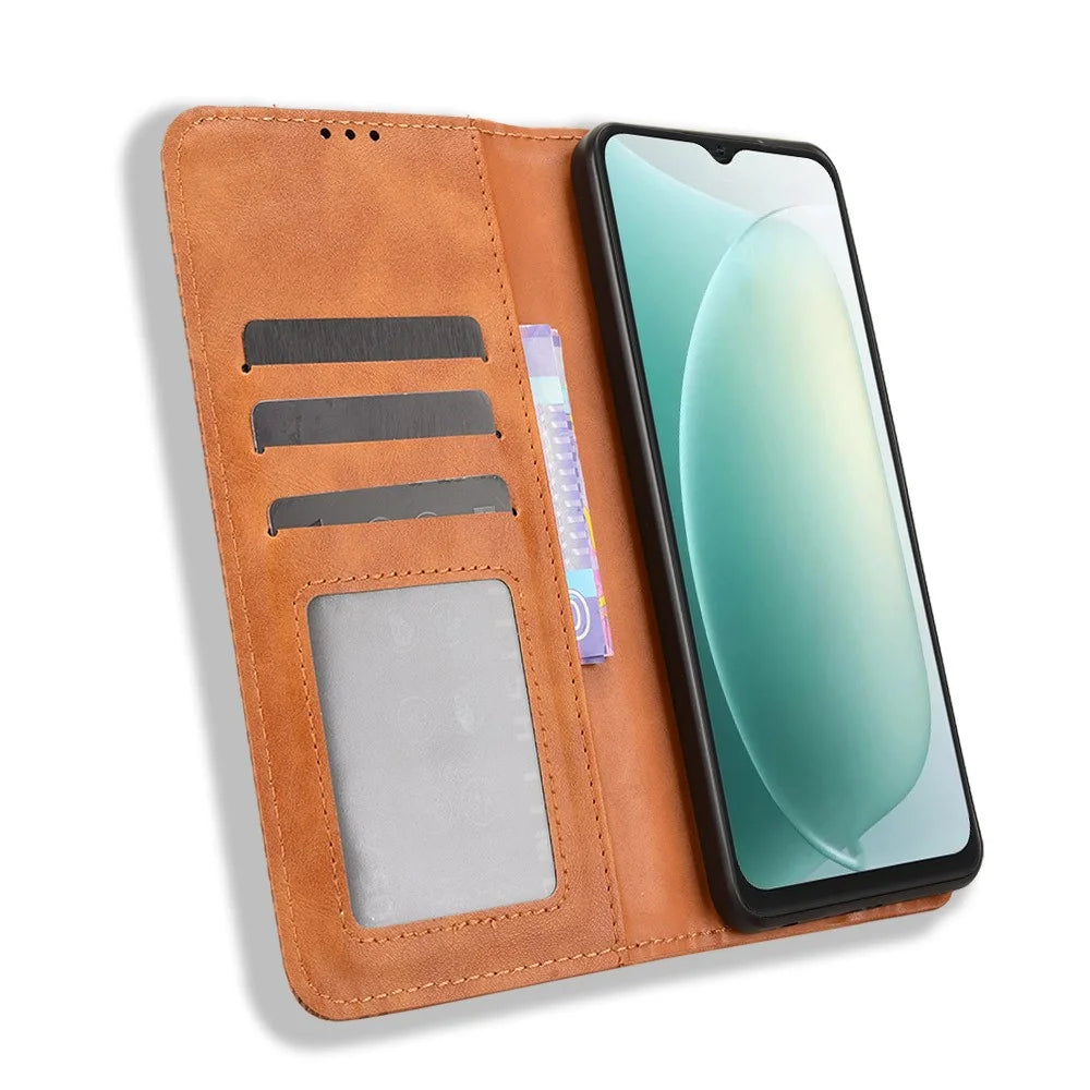 For Blackview Wave 9C Leather Case Wallet Stand Retro Texture Phone Cover - Brown - 2
