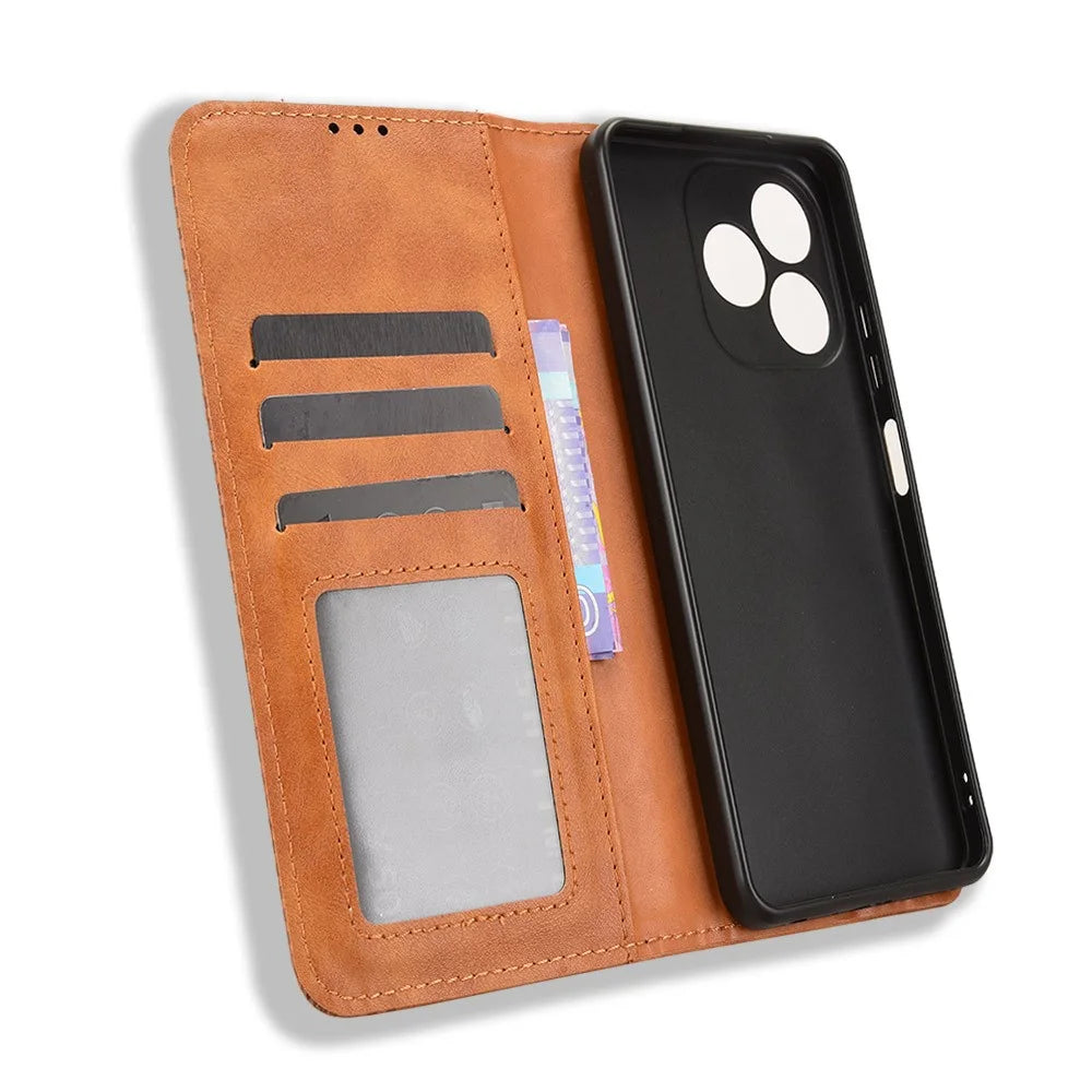 For Blackview Wave 9C Leather Case Wallet Stand Retro Texture Phone Cover - Brown - 4
