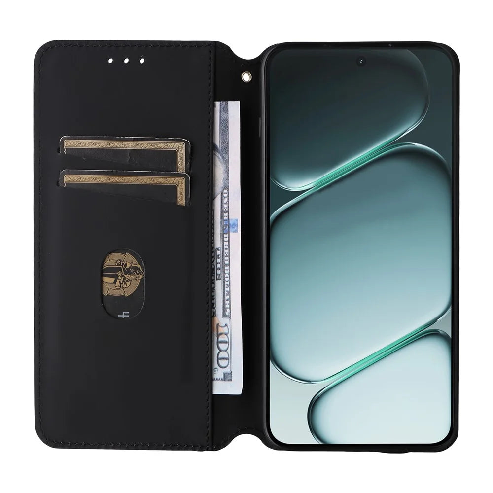 For OnePlus Ace 6 5G / 6T 5G / 15R 5G Case Wallet Rhombus Imprinted PU Leather Phone Cover - Black - 2