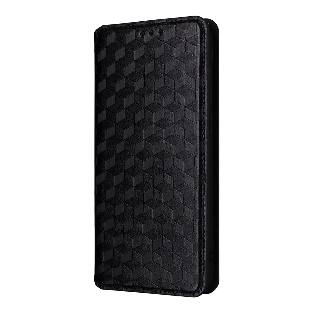 For OnePlus Ace 6 5G / 6T 5G / 15R 5G Case Wallet Rhombus Imprinted PU Leather Phone Cover - Black - 5