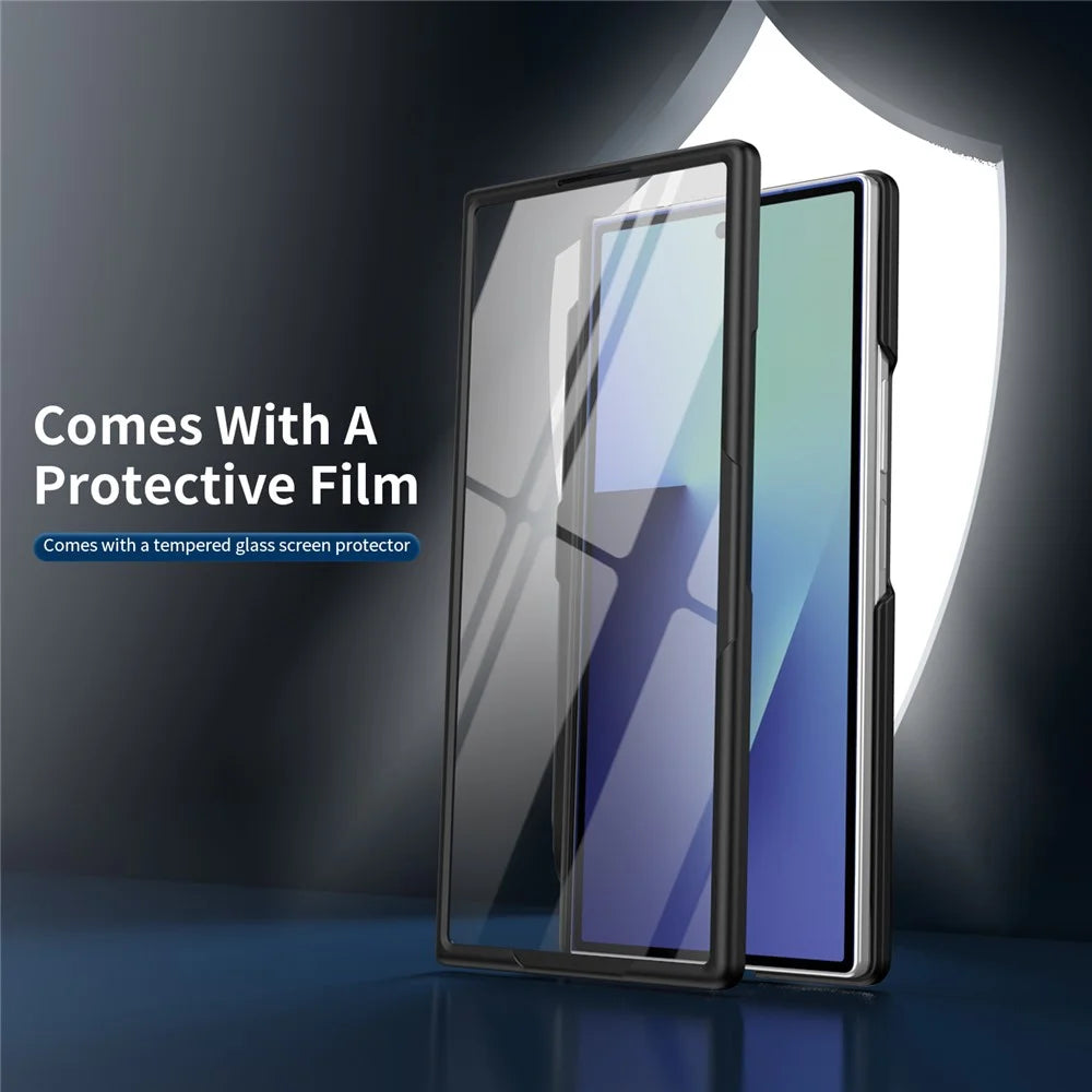 For Samsung Galaxy Z Fold4 5G Rotary Kickstand PC Phone Cover with Tempered Glass Film / Stylus - Black - 2