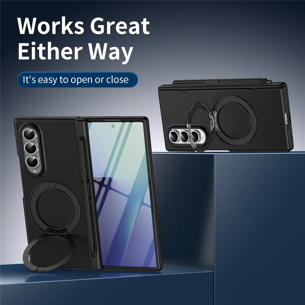 For Samsung Galaxy Z Fold4 5G Rotary Kickstand PC Phone Cover with Tempered Glass Film / Stylus - Black - 3