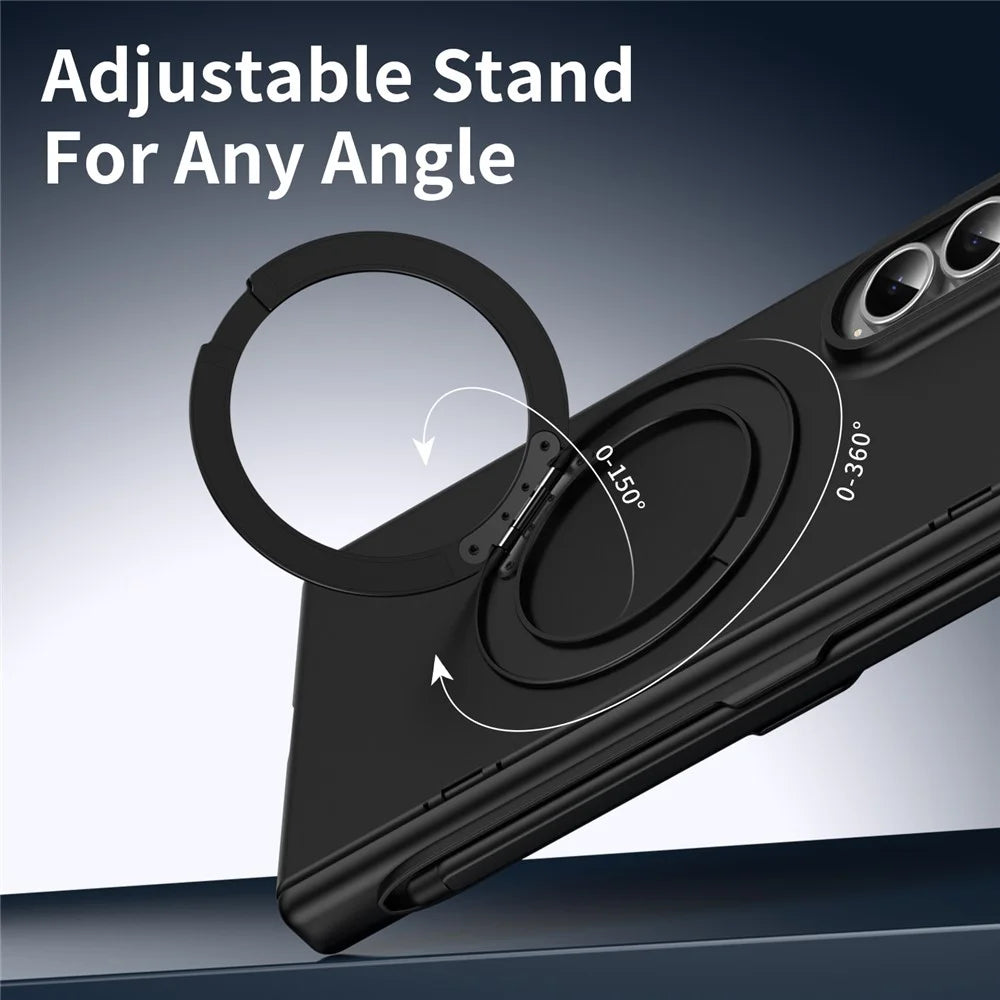 For Samsung Galaxy Z Fold4 5G Rotary Kickstand PC Phone Cover with Tempered Glass Film / Stylus - Black - 7