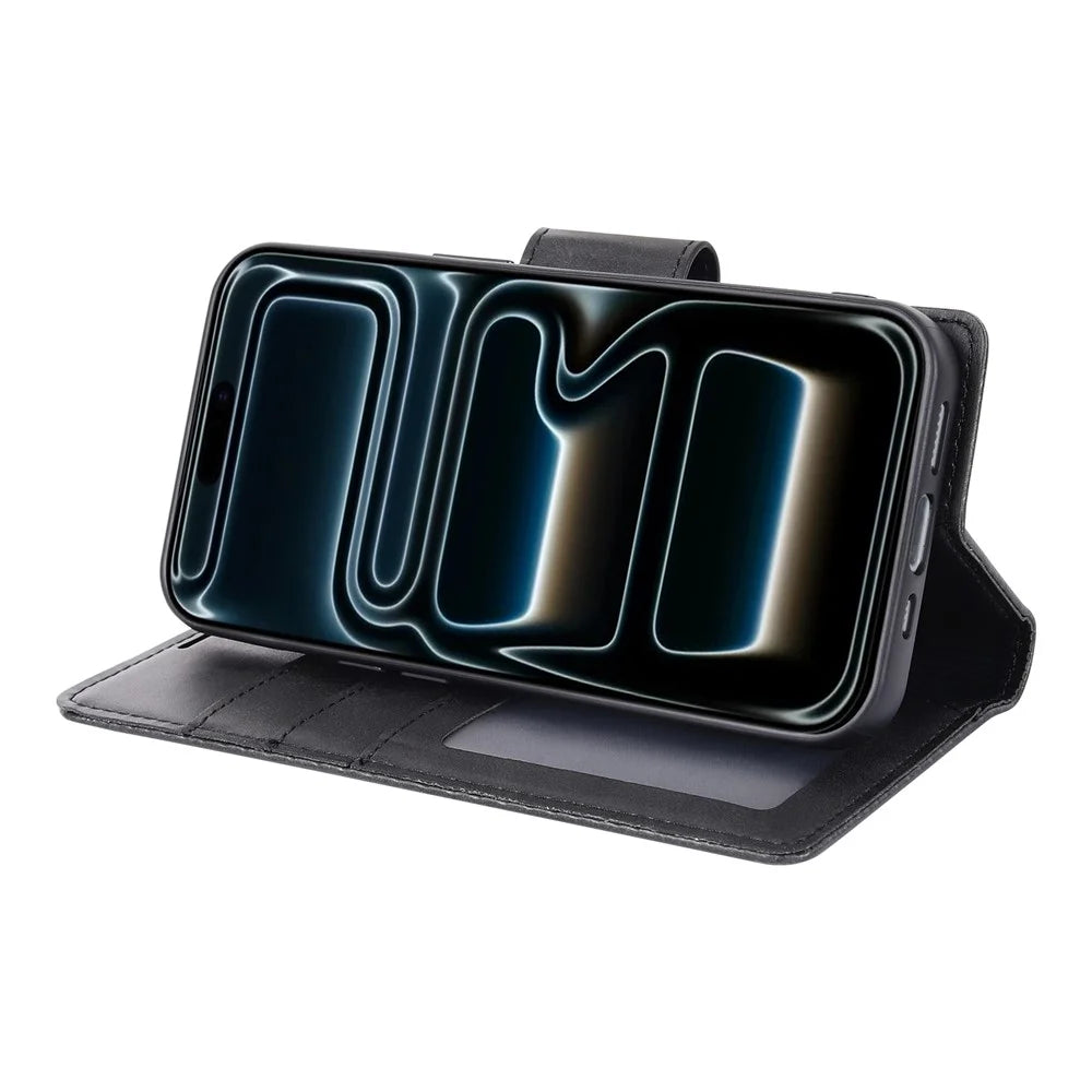 HANMAN For iPhone 17 Pro Max Wallet Case Magnetic Detachable 2-in-1 PU Leather Phone Stand Cover - Black - 3