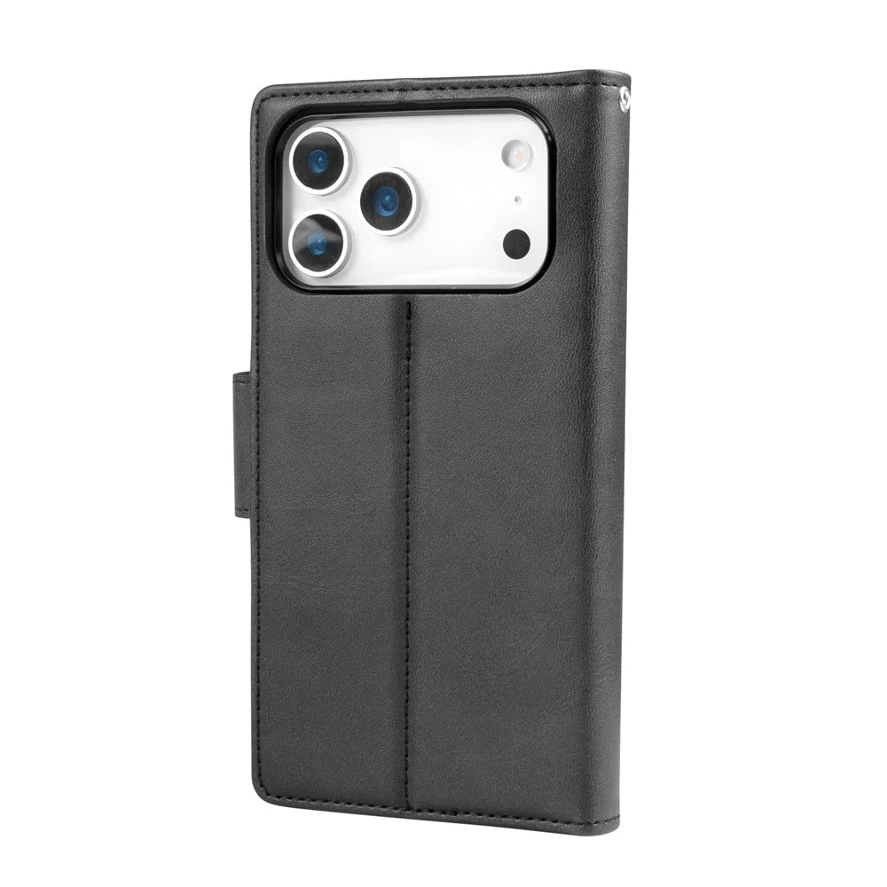 HANMAN For iPhone 17 Pro Max Wallet Case Magnetic Detachable 2-in-1 PU Leather Phone Stand Cover - Black - 6