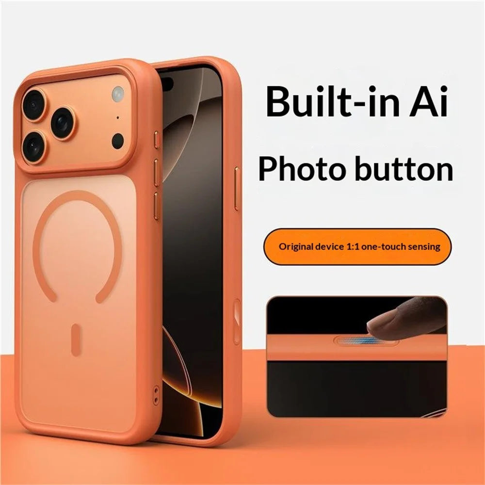 For iPhone 17 Pro Max Case with AI Photo Button Matte PC + TPU Phone Cover Compatible with MagSafe - Orange - 2